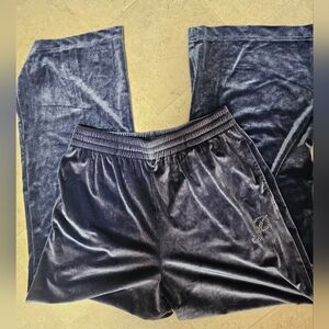 Victoria's Secret PINK Navy Blue Velour Wide Leg Pants Rhinestone Logo M